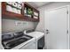 Modern laundry room with updated washer and dryer, overhead cabinets, and convenient storage solutions at 11502 E Rafael Ave, Mesa, AZ 85212