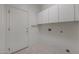 This is a well-lit laundry room with white cabinets and a door leading to the exterior at 18051 W Port Royale Ln, Surprise, AZ 85388