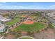 Aerial view of well-maintained baseball fields with green grass and red dirt in a Gathering-friendly community at 4247 S Zenith --, Mesa, AZ 85212