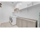 Clean laundry room with new washer, dryer, storage cabinet, and shelving at 4247 S Zenith --, Mesa, AZ 85212