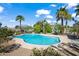 Backyard features refreshing pool, mature landscaping, and ample space for outdoor entertaining at 15430 N 51St Pl, Scottsdale, AZ 85254