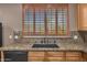 Kitchen sink with granite counters and wood cabinets, with natural light at 25453 N 68Th Ln, Peoria, AZ 85383