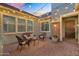 Cozy outdoor patio with comfortable seating and decorative string lights overhead at 2617 S Jeffry St, Gilbert, AZ 85295