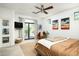 Tranquil main bedroom with sliding glass doors, modern decor, and neutral colors at 8644 E Sweetwater Ave, Scottsdale, AZ 85260