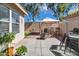 A charming backyard with a brick patio, gazebo, and artificial turf surrounded by lush greenery and privacy fencing at 8972 E Arizona Park Pl, Scottsdale, AZ 85260