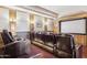 Home theater with tiered seating, sconce lighting, and a large screen for cinematic experience at 3312 N 89Th Pl, Mesa, AZ 85207
