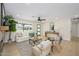 Bright living room with light-colored furniture, a ceiling fan, and a view of the front yard at 7346 E Mckinley St, Scottsdale, AZ 85257