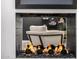 Modern fireplace with decorative fire balls and view of the living room at 7770 E Camelback Rd # 11, Scottsdale, AZ 85251