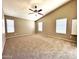 Expansive carpeted bedroom featuring a modern ceiling fan and multiple windows for ample natural light at 2409 N 112Th Ln, Avondale, AZ 85392