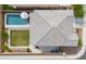 This aerial view showcases a home with a pool and well-maintained backyard at 277 W Glacier Bay Dr, San Tan Valley, AZ 85140