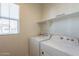 Well-lit laundry room with shelving and modern washer and dryer at 560 W Copper Way, Chandler, AZ 85225