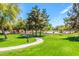 A large grassy green space with mature shade trees and a walking path in the community at 579 E Mary Ct, Gilbert, AZ 85295