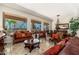 Elegant living room with decorative sofas, chairs, a center table, and large windows offering picturesque outside views at 8427 E Preserve Way, Scottsdale, AZ 85266