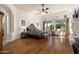 Spacious main bedroom with hardwood floors, tray ceiling, and plenty of natural light at 8427 E Preserve Way, Scottsdale, AZ 85266
