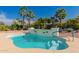 Refreshing pool surrounded by lush tropical landscaping and palm trees, creating a resort-style backyard oasis at 12835 W Chapala Ct, Sun City West, AZ 85375
