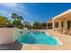 Private pool surrounded by palm trees, desert landscaping, and a covered patio, perfect for outdoor entertaining at 12835 W Chapala Ct, Sun City West, AZ 85375