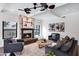 Cozy living room with a stone fireplace, stylish furniture, and plenty of natural light creating a relaxing atmosphere at 14841 N 62Nd Way, Scottsdale, AZ 85254