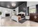 Spacious main bedroom features a striking black ceiling, chandelier, and ensuite bathroom at 2226 E Beachcomber Dr, Gilbert, AZ 85234