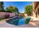 Beautiful pool with cascading waterfall feature and well-maintained landscaping at 2226 E Beachcomber Dr, Gilbert, AZ 85234