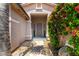 Inviting front entryway featuring a decorative door with glass block accents and colorful landscaping at 2698 E Carla Vista Dr, Gilbert, AZ 85295