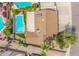 Aerial view of the backyard with a private pool, patio area, and mature trees at 6608 S Willow Dr, Tempe, AZ 85283