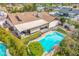 Aerial view showcases a sparkling pool surrounded by lush greenery and a covered patio for outdoor enjoyment at 6608 S Willow Dr, Tempe, AZ 85283