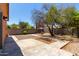 Private backyard with block fence, gravel landscaping, mature trees, and a concrete patio at 1384 E Press Rd, San Tan Valley, AZ 85140