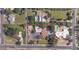 Expansive aerial view showcasing a charming neighborhood with mature trees and a sparkling blue pool on a sunny day at 1522 W Myrtle Ave, Phoenix, AZ 85021