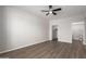 Bedroom boasts a ceiling fan and easy access to the bathroom at 20660 N 40Th St # 1112, Phoenix, AZ 85050