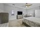 Main bedroom featuring a TV, desk, and two arched windows at 2673 E Remington Pl, Chandler, AZ 85286