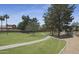 Well-manicured neighborhood greenbelt and walking path lined with mature trees at 1701 E Countrywalk Ln, Chandler, AZ 85225