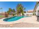 Backyard features a refreshing private pool with lush landscaping, BBQ, and lots of patio space at 1701 E Countrywalk Ln, Chandler, AZ 85225