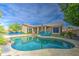 Stunning backyard featuring a sparkling pool, patio area, comfortable seating, and lush landscaping at 1893 W Canary Way, Chandler, AZ 85286