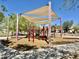 Neighborhood playground with shade sails over climbing equipment and wood chip ground cover at 2461 E Binner Dr, Chandler, AZ 85225