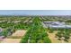 Aerial shot of a neighborhood with a green belt and lush landscaping, showcasing a vibrant community atmosphere at 3859 E Appaloosa Rd, Gilbert, AZ 85296
