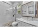 Bright bathroom features large mirror, vanity, and walk in shower at 3859 E Appaloosa Rd, Gilbert, AZ 85296