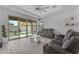 Cozy living room features a large sliding door to the backyard with a turf lawn at 3859 E Appaloosa Rd, Gilbert, AZ 85296