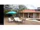 Serene backyard with a teal umbrella, patio set, desert landscaping and pool for outdoor enjoyment at 5601 E Monte Cristo Ave, Scottsdale, AZ 85254