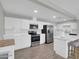 Modern kitchen with stainless steel appliances, white cabinets, and center island with seating at 10245 N 15Th Dr, Phoenix, AZ 85021