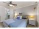 Bedroom with contemporary decor, sliding closet doors, and modern furniture at 1717 E Union Hills Dr # 1110, Phoenix, AZ 85024