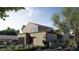 Contemporary house featuring a stone base, wood accents, and desert-style landscaping at 3828 E Monterosa St, Phoenix, AZ 85018