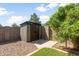 Durable backyard shed offering ample storage space with a concrete foundation and privacy wall at 40020 N Cape Wrath Dr Dr, San Tan Valley, AZ 85140