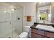 Bathroom featuring a granite countertop, a vanity mirror, a toilet, and a glass shower at 7275 N Scottsdale Rd # 1001, Paradise Valley, AZ 85253