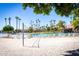 Stunning community pool area with beach volleyball court, palm trees, and a resort-style atmosphere at 1633 E Lakeside Dr # 25, Gilbert, AZ 85234