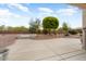 Landscaped backyard featuring a large concrete patio, mature trees, and desert landscaping at 20017 N Cielo Ct, Surprise, AZ 85374