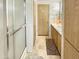 A bathroom featuring a large mirror, vanity and a shower with glass door at 25 S 102Nd St # 73, Mesa, AZ 85208