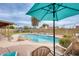 Relaxing poolside view featuring a pool, umbrella, lounge chairs, and playset at 3149 W Danbury Dr, Phoenix, AZ 85053