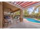 Expansive covered patio with a view of the pool and beautifully landscaped backyard at 3270 W White Canyon Rd, San Tan Valley, AZ 85144