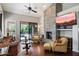 Comfortable living room with fireplace, access to the pool, and stylish furnishings, perfect for relaxing and entertaining at 9059 E Butherus Dr, Scottsdale, AZ 85260