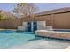 Close up of luxury pool water feature with tiled accents at 9903 E Rotation Dr, Mesa, AZ 85212